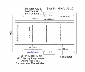 Movano NV400 Master Bodenplatte mit 5 Ladungssicherungs - Schienen - L1H1 kurz - T203