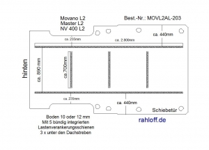 Movano NV400 Master Boden mit 5 Zurrschienen längs und quer - L2 - T203