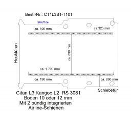 Citan Kangoo Boden mit 2 Ladungssicherungs-Schienen L3 T 101