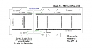 Master NV400 Movano Boden mit 9 Ladungssicherungs - Schienen längs + quer - L4 extralang T203