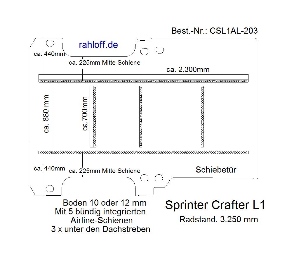 Klemmbalken 1,65 - 2,00 m für MB Sprinter  Transporter – Airlineschienen  vom Fachhändler