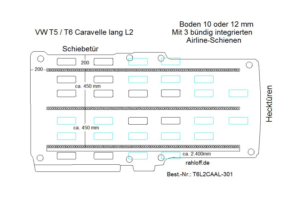 T6.1 T5 Caravelle Ladeboden mit integrierten Zurrschienen
