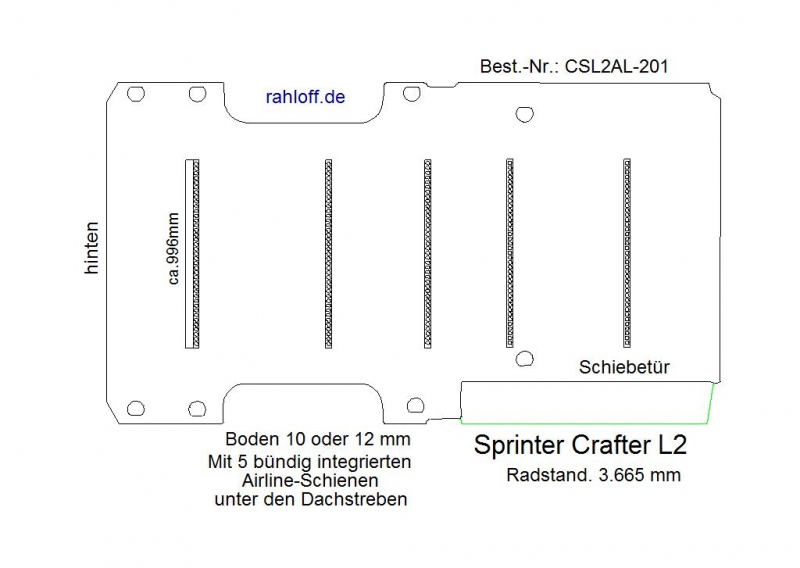 Crafter Sprinter Boden mit 5 Zurrschienen - L2-201