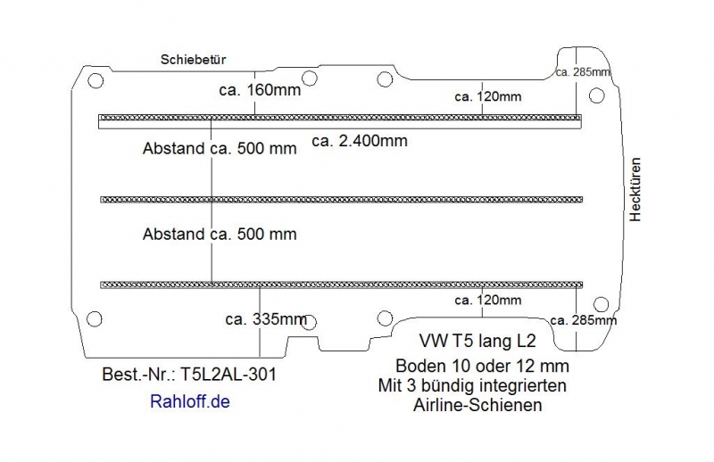 T5 - T6 Bodenplatte mit 3 Zurrleisten längs - L2 lang T301