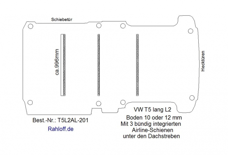 T5 - T6  Bodenplatte mit 3 Zurrleisten quer unter den Dachstreben - L2 lang T201