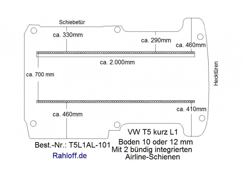 T5 - T6 Bodenplatte mit 2 Zurrschienen längs - L1 kurz T101