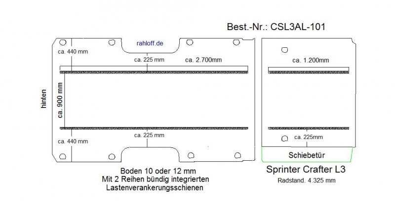 Crafter Sprinter Bodenplatte mit 4 Zurrleisten längs - L3 T101