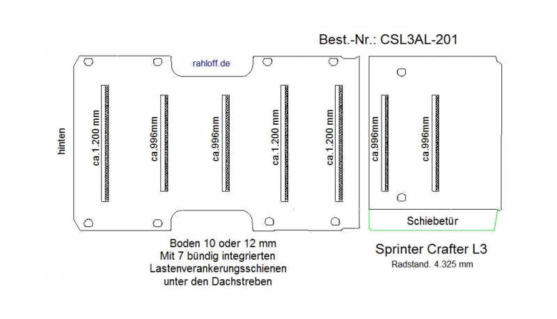 Crafter Sprinter Bodenplatte mit 7 Zurrleisten quer - L3 T201