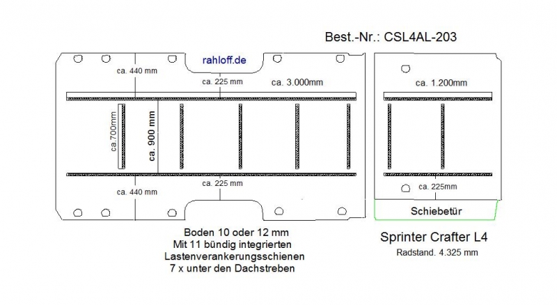 Sprinter Crafter Boden mit 11 Zurrleisten längs und quer - L4 T203
