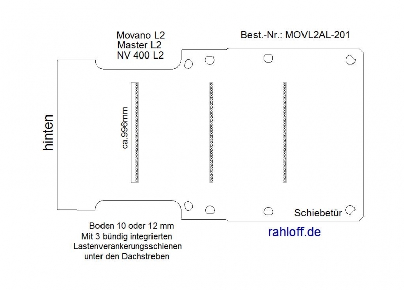 Movano NV400 Master Boden mit 3 Zurrschienen quer - L2 - T201