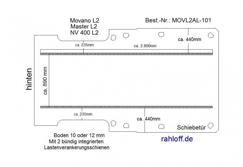 Movano NV400 Master Boden mit 2 Zurrschienen längs - L2 - T101