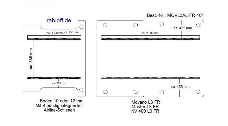 Movano Master NV400 Boden mit 4 Ladungssicherungs-Schienen längs - L3 lang - T101