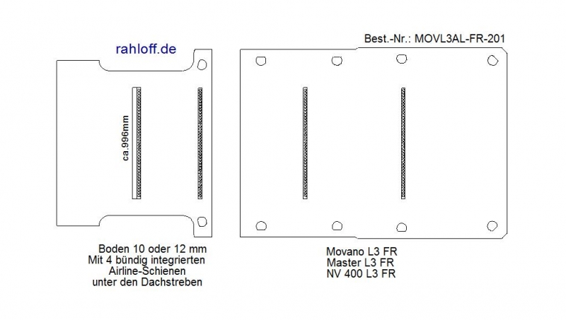 Movano Master NV400 Boden mit 4 Ladungssicherungs-Schienen quer - L3 lang T201