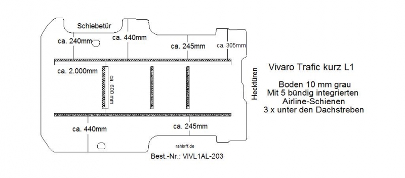 Vivaro Trafic Boden mit 5 Ladungssicherungs-Schienen L1 alt T203