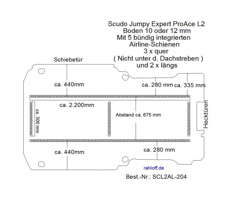 Scudo Expert Jumpy ProAce Boden 5 integr. Airlineschienen L2 204