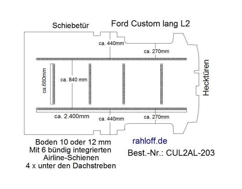 Custom Boden mit 6 Zurrleisten längs + quer - L2 lang T203