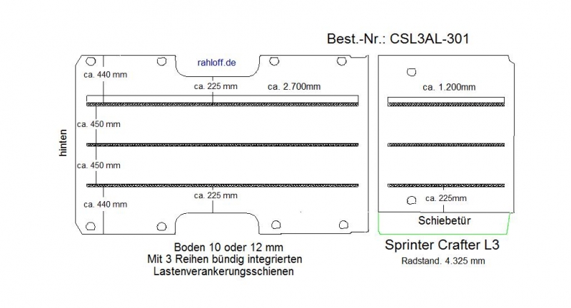 Crafter Sprinter Bodenplatte mit 6 Zurrleisten längs - L3 T301