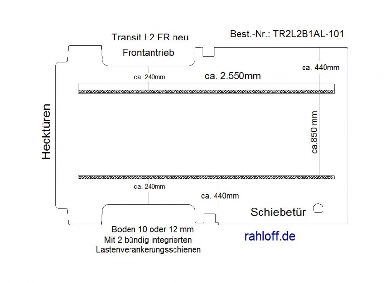 Transit Bodenplatte mit 2 Zurrleisten längs - L2 FR T101