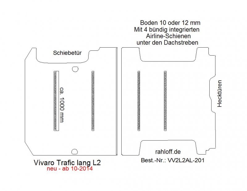 Vivaro NV300 Talento Trafic Bodenplatte mit  4 Zurrleisten quer - L2 lang T201