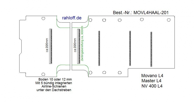 Master NV400 Movano Boden mit 5 Ladungssicherungs - Schienen quer - L4 extralang T201