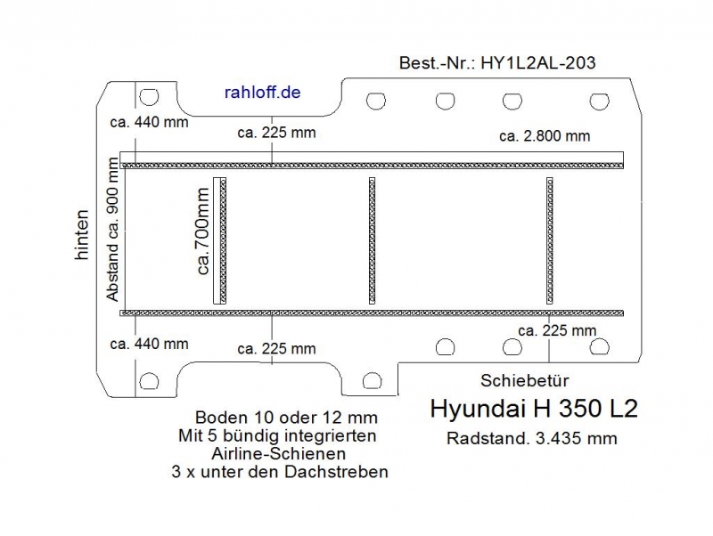 Hyundai H 350 Bodenplatte mit 5 Zurrschienen - längs und quer - L2 T203