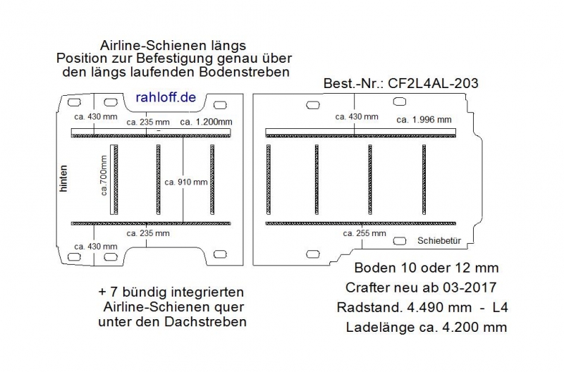 Crafter - MAN TGE Bodenplatte mit 11 Zurrleisten längs und quer - L4  T203