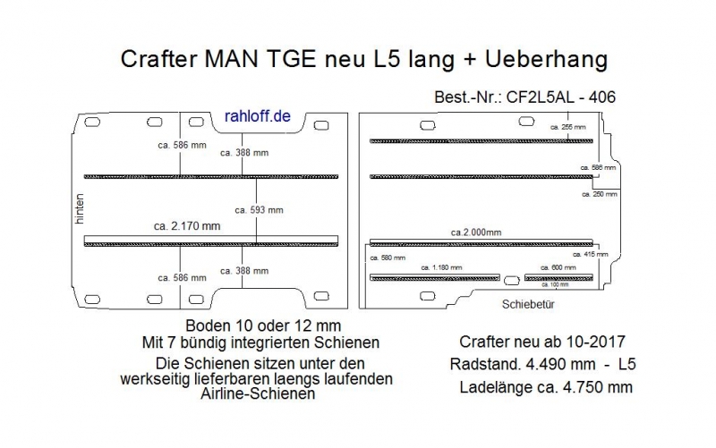 MAN TGE - Crafter Boden mit 7 Ladungssicherungs- Schienen L5 - 406