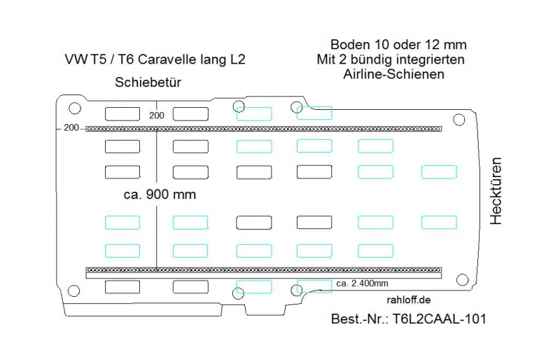T5 - T6.1 Caravelle Boden mit 2 Zurrschienen längs - L2 lang T101