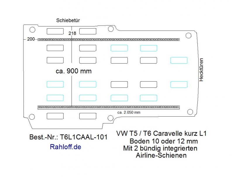 T5 - T6.1 Caravelle Boden mit 2 Zurrleisten längs - L1 kurz T101