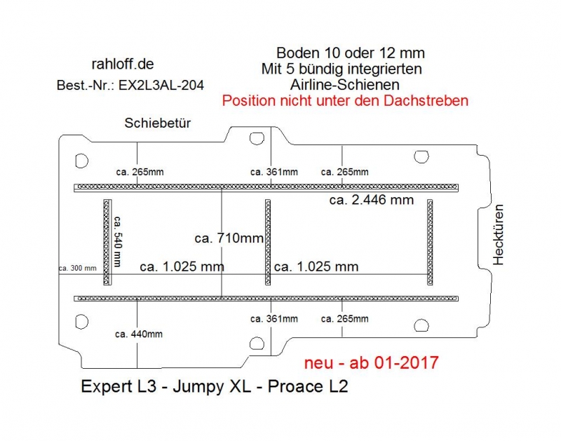 Citroen Jumpy XL Boden mit 5 Ladungssicherungs-Schienen L3 neu T204