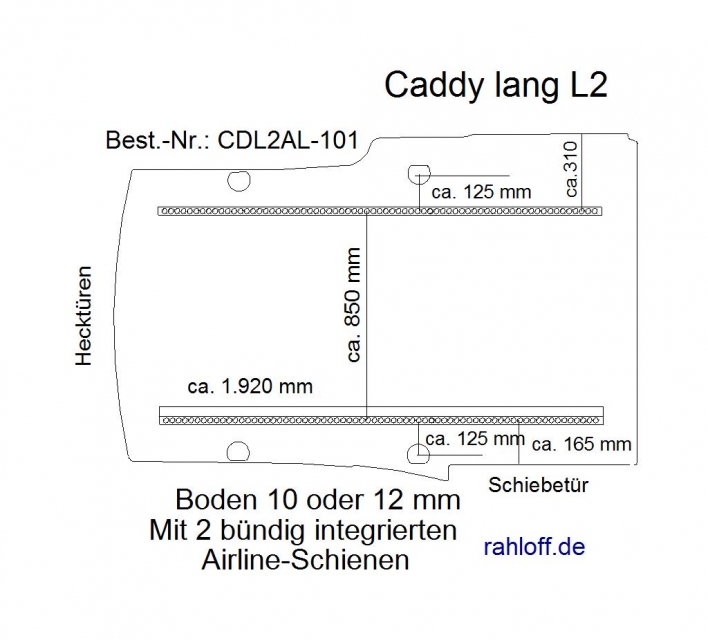 Caddy Boden mit 2 Zurrschienen längs  - L2 lang T101