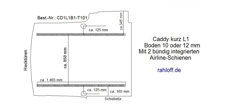 Caddy Bodenplatte mit 2 Zurrleisten längs - L1 kurz T101