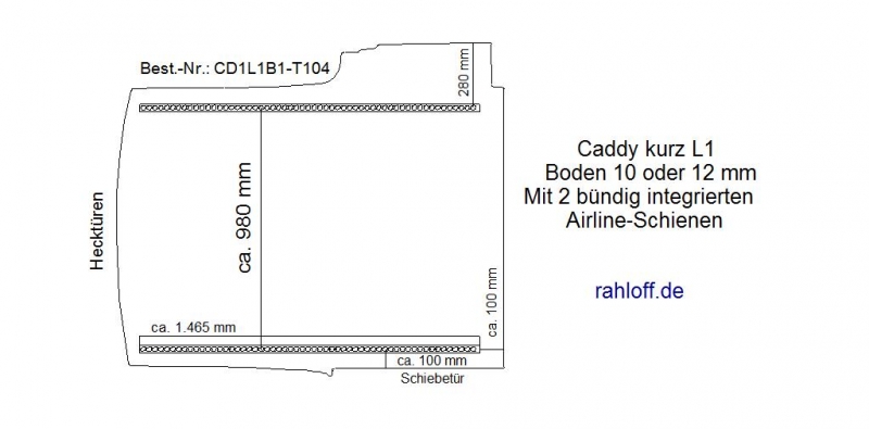 Caddy Bodenplatte mit 2 Zurrleisten längs - L1 kurz T104