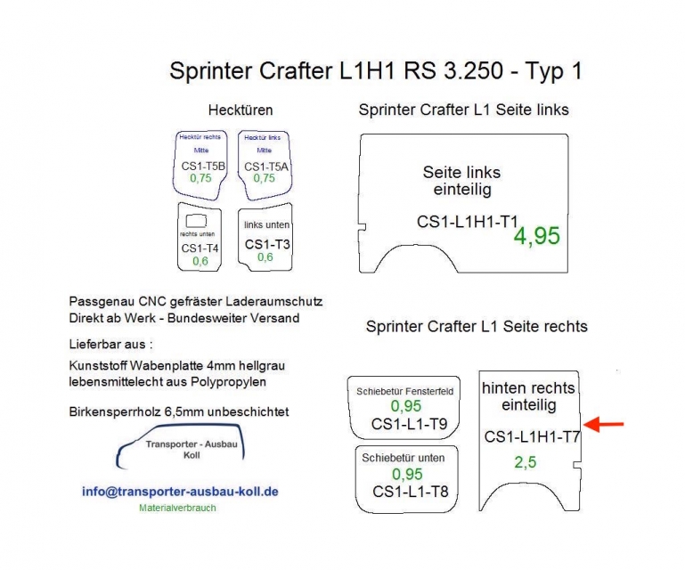 Sprinter/Crafter H1 Laderaumverkleidung Seite hinten rechts einteilig Teil 7