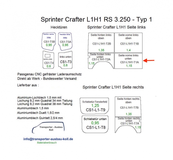Sprinter/Crafter Laderaumverkleidung Seite vorne links unten Teil 1A