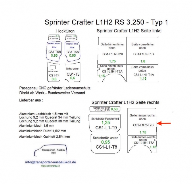 Sprinter/Crafter H2 Laderaumverkleidung Seite hinten rechts oben Teil 7B