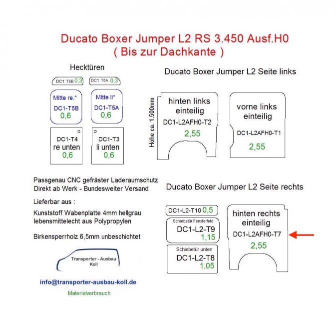 Ducato Boxer Jumper Laderaumverkleidung Seite hinten rechts einteilig Teil 7 - Ausführung H0 bis zur Dachkante