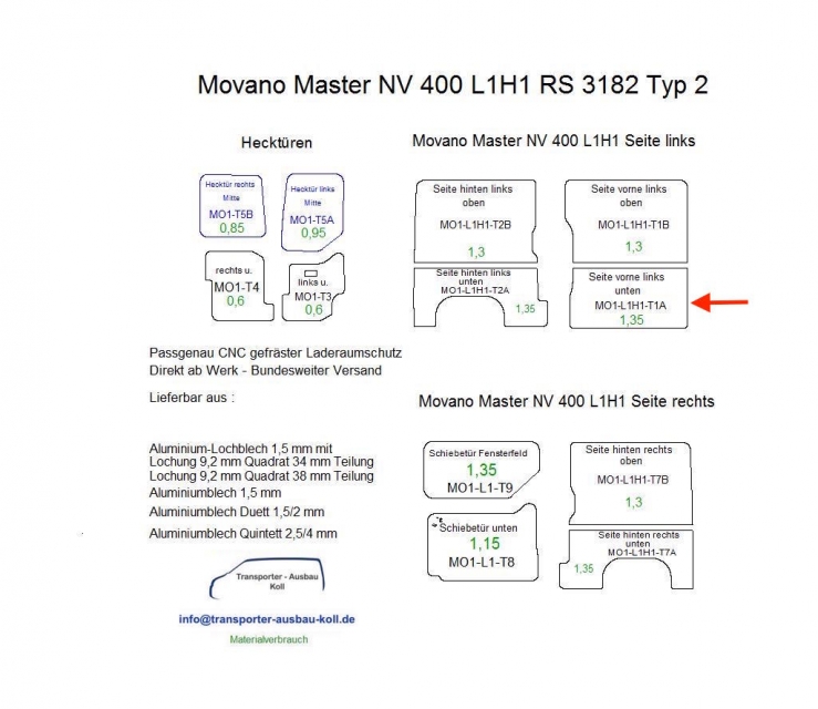 Movano Master NV 400 Laderaumverkleidung Seite vorne links unten Teil 1A