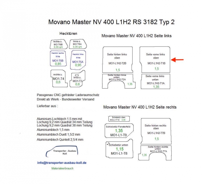 Movano Master NV 400 Laderaumverkleidung Seite vorne links oben Teil 1B