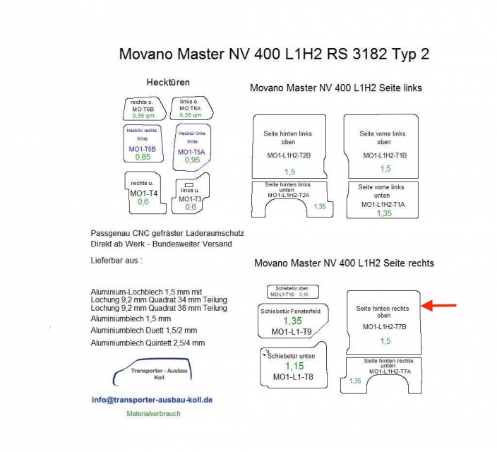 Movano Master NV 400 Laderaumverkleidung Seite hinten rechts oben Teil 7B