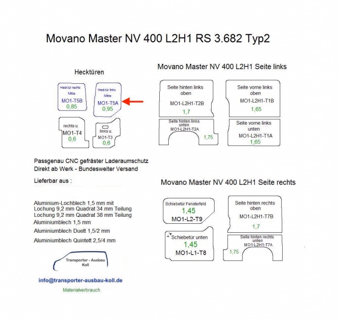 Movano Master NV 400 Laderaumverkleidung Tür hinten links Fensterfeld Teil 5A