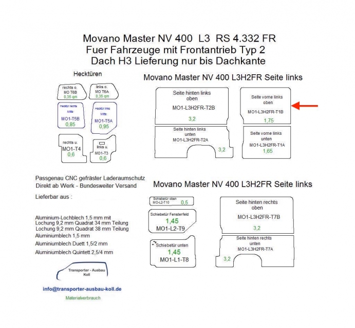 Movano Master NV 400 Laderaumverkleidung Seite vorne links oben Teil 1B