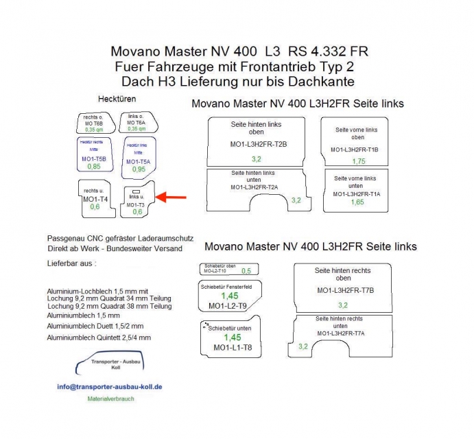 Movano Master NV 400 Laderaumverkleidung Tür hinten links unten Teil 3