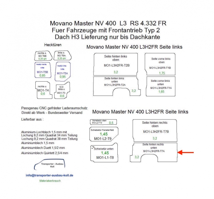 Movano Master NV 400 Laderaumverkleidung Seite hinten rechts unten Teil 7A