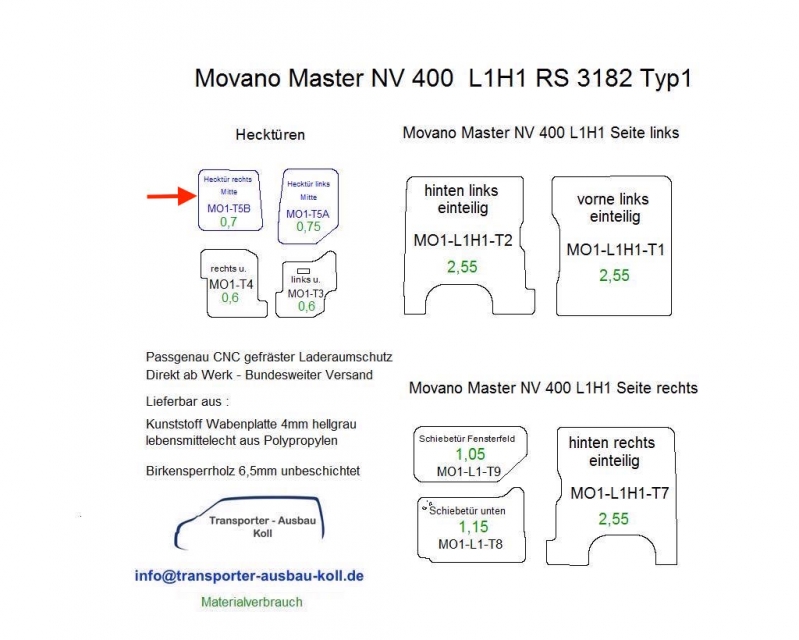Movano Master NV 400 Laderaumverkleidung Tür hinten rechts Fensterfeld Teil 5B