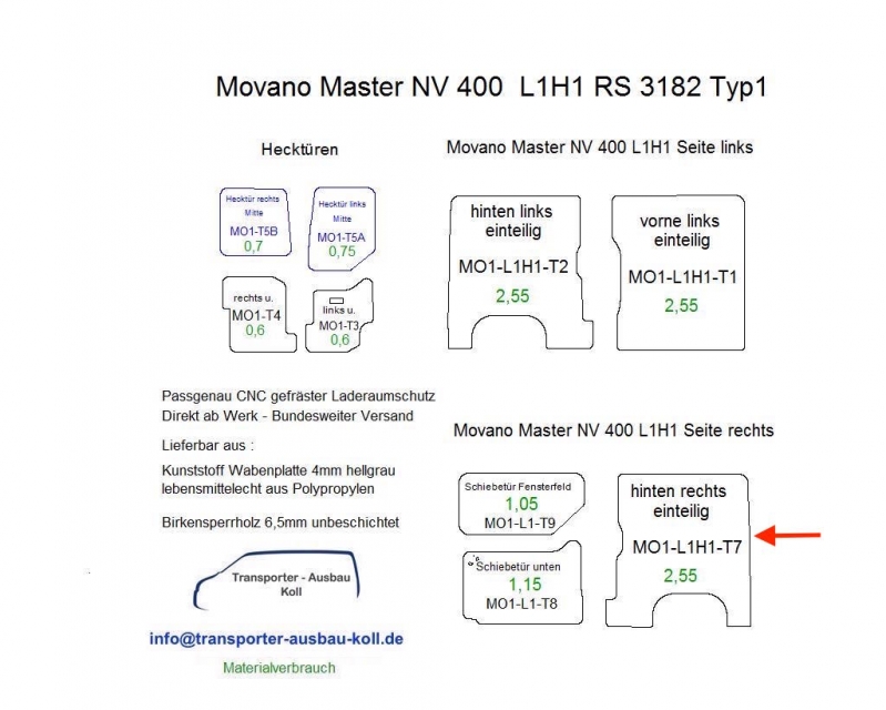 Movano Master NV 400 Laderaumverkleidung Seite hinten rechts einteilig Teil 7