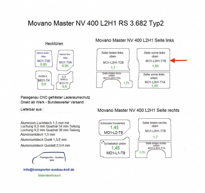 Movano Master NV 400 L2/H1 Laderaumverkleidung Seite vorne links oben Teil 1B