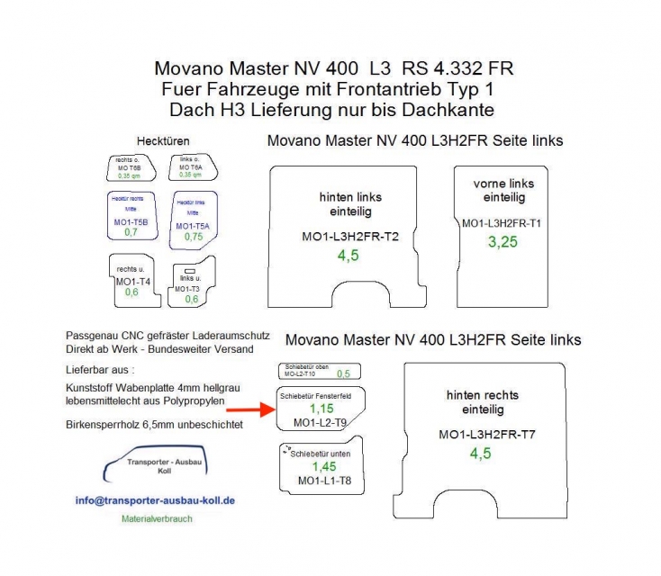 Movano Master NV 400 Laderaumverkleidung Schiebetür Fensterfeld Teil 9