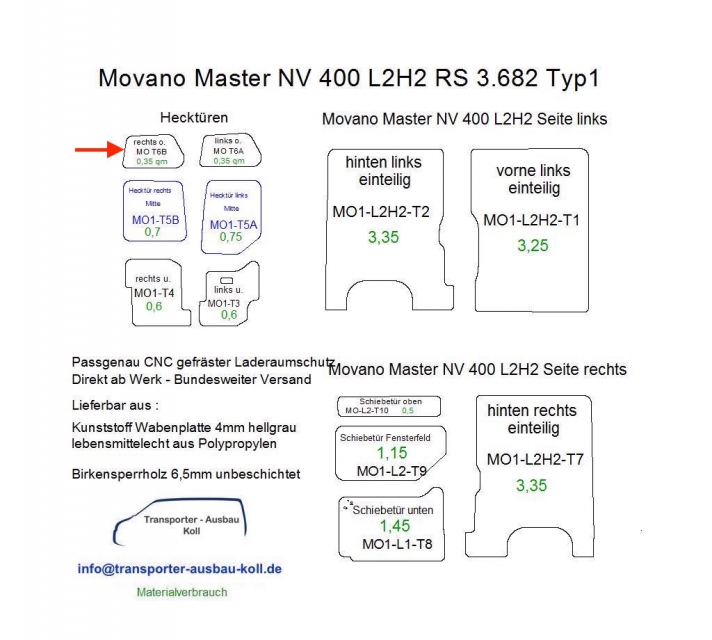 Movano Master NV 400 Laderaumverkleidung Tür hinten rechts oben Teil 6B